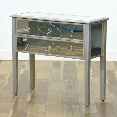 Contemporary Silver Finish Mirrored Front Console Table