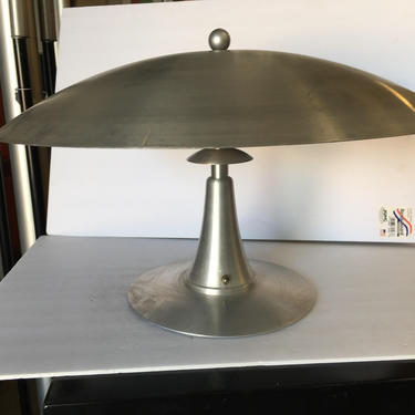Art Deco Style Machine Age Table Lamp w/ Large 23&amp;quot; Spun Aluminum Shade 