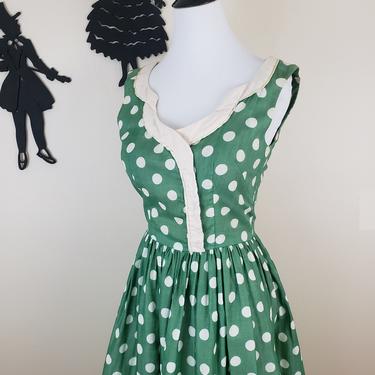Vintage 1950's Polka Dot Cocktail Dress / 50s Formal Dress XL 