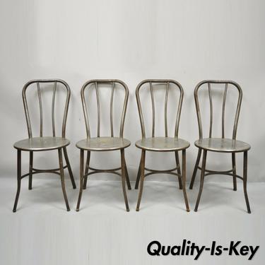Antique American Industrial Steel Metal Ice Cream Parlor Side Chairs - Set of 4