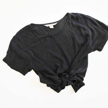 Vintage 90s Black Rayon Short M L - Slouchy Black Short Sleeve Blouse - Textured Top - 90s Minimalist Clothing 