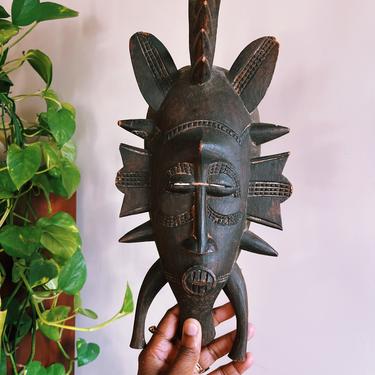 Vintage Ivory Coast Carved Elongated Mask