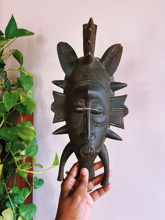 Vintage Ivory Coast Carved Elongated Mask