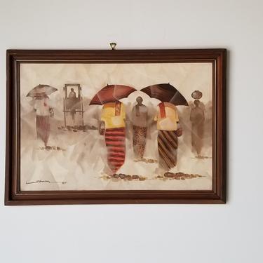 1980s Figurative Native American Abstract Acrylic Painting, Framed. 