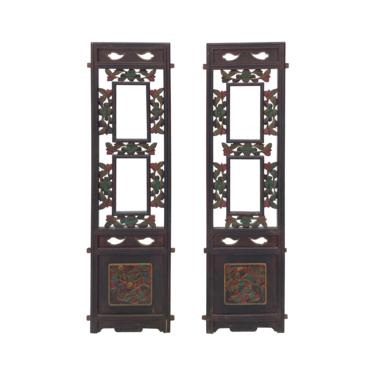 Pair Chinese Vintage Restored Wood Brown Flower Carving Wall Hanging Art cs6968E 