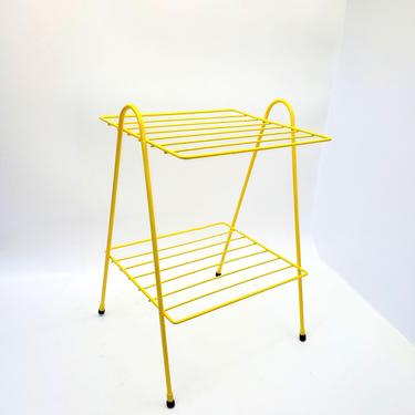 Yellow Mid Century Modern Wire 2 Tier Table Plant Stand Record Player Rack Patio Side Table Distance Learning Storage Home School Book Shelf 