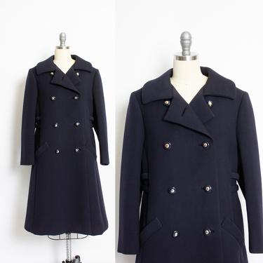 1960s Coat Wool Navy Blue Double Breasted Mod M 