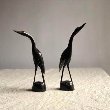 Vintage Pair of Horn Crane Figurines, Carved Horn Cranes 