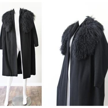Vintage 1960s Black Cashmere real Mongolian Lamb fur fancy evening Coat Amazing La Vigna Connoisseur // M L US 6 8 10 