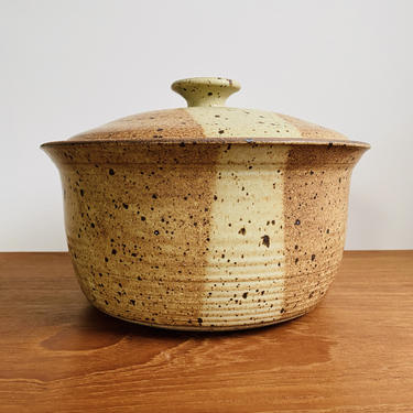 Vintage ceramic steamer pot / hippie boho cookware / signed handmade studio pottery serving dish 