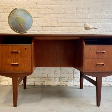Mid Century Modern TEAK DANISH Two Sided DESK with Bookcase, 1960's 