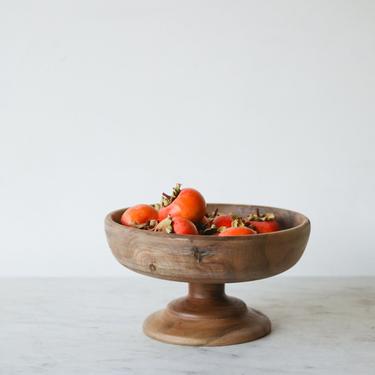 Vintage Carved Wood Pedestal Bowl