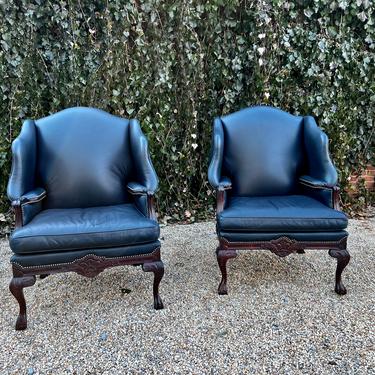 Navy Blue Gentlemen's Wingback Chairs