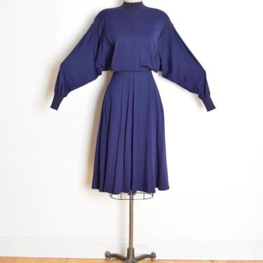 vintage 80s dress THIERRY MUGLER plum wool jersey draped dolman midi S M 40 clothing 