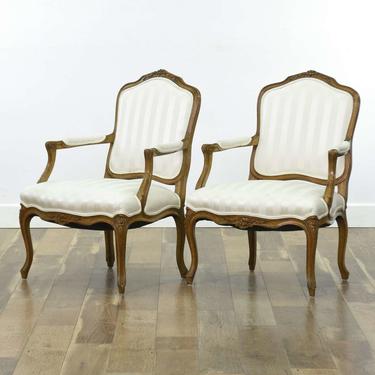 Pair Of Carved French Provincial Bergere Armchairs