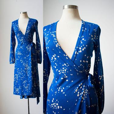 Vintage 1970s Wrap Dress / Blue Wrap Dress / Blue Cocktail Dress / Designer Dress / Italian 1970s Dress / 70s Cocktail Dress 