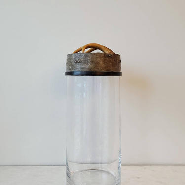 Monumental Faux Deer Antler Handle Lidded Glass Hurricane Jar 
