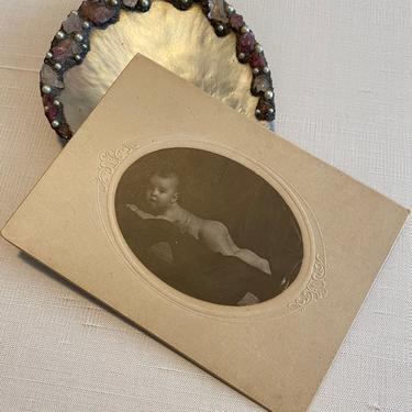Antique Nude Baby on Blanket Cabinet Card Photograph 