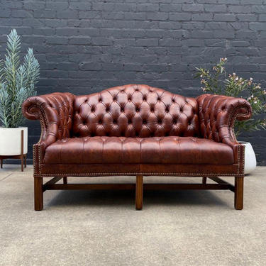Vintage Cognac Leather Chesterfield Sofa Love Seat 