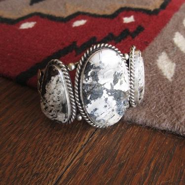 STONE In LOVE Navajo Silver Cuff | Augustine Largo Large 3 Stone White Buffalo Turquoise Bracelet 88g | Native American Southwestern Jewelry 