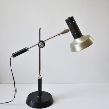 Mid Century Modern Cantilever Desk Task Lamp in Black and Silver by Ward 