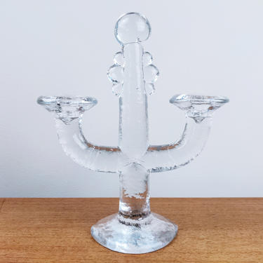 Vintage Pukeberg Candelabra Candlestick Holder | Staffan Gellerstedt | Sweden | Art Glass 