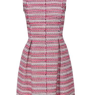 Rebecca Taylor - White, Pink & Red Tweed Sleeveless Fit & Flare Dress Sz 10