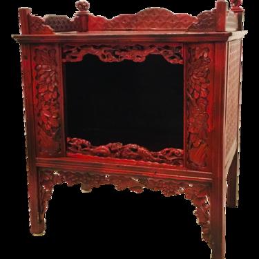 Asian Antique Red Carved Wood Cabinet