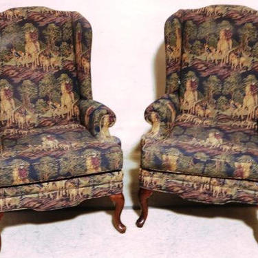 Pair of Wing Back Chairs and matching (one) ottoman, Hunt Scene - Free Springfield VA Pick up/Shipping extra 