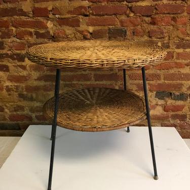 MCM  Two-Tier Rattan and Iron Coffee Table