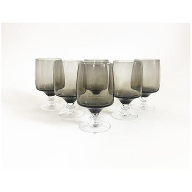 Vintage Smoke Gray Wine Glasses / Set of 6 
