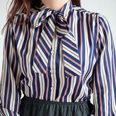 Vintage Pussybow Blouse Red, White and Blue fits S - L 