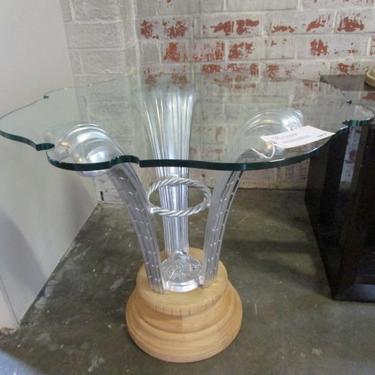 GLASS TOP ACCENT TABLE WITH SILVER PLUME FEATHER BASE