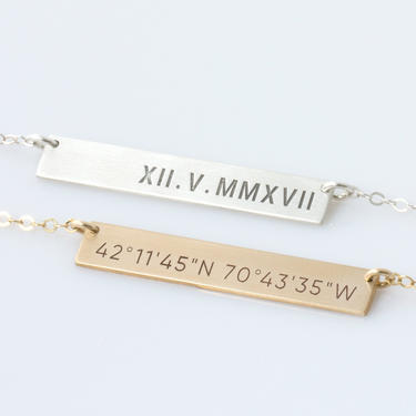 Roman Numeral Necklace - Nameplate Necklace - Personalized Bar - Mom Necklace - Gold Name Bar - 14k Gold Fill - Sterling Silver - Rose Gold 