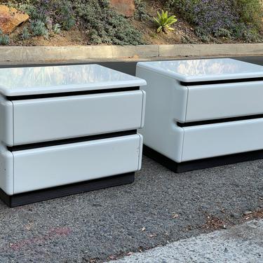 Post Modern White Lacquered Rougier Nightstands -- PAIR 