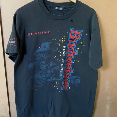 Vintage 90s Budweiser Graphic Tee King of Beers Cowboy T-shirt 3819 
