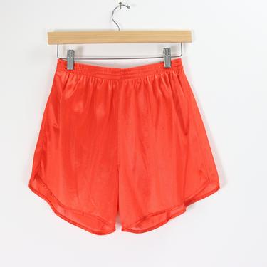Vintage Track Shorts / 90's Orange High Waist Mesh Hot Pants S/M 