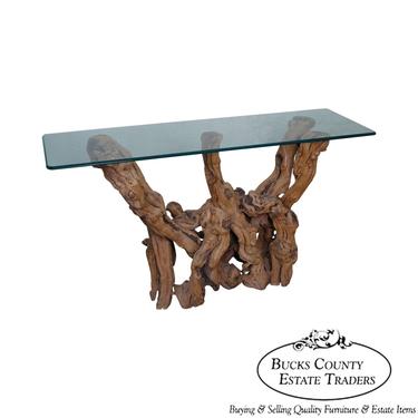 Old Grapevine Base Glass Top Console Table 