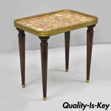 Small French Louis XVI Directoire Style Rouge Marble Top Accent Drink Side Table