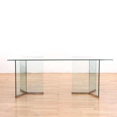 Modern All Glass Dining Table W/ Chrome Accents