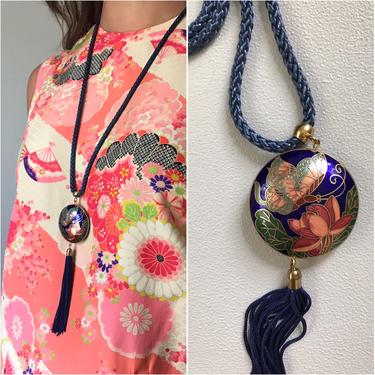 Vintage Oriental Pendant Necklace w/ Fringe 