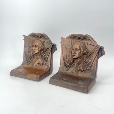 Vintage George Washington Bust Bookends Bronze Coated and Filled Mid-Century Early 