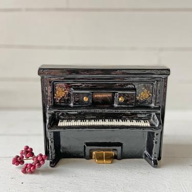 Vintage Piano Music Box, Black And Gold Floral Piano // Unique Hand Painted Piano Music Box // Christmas, Birthday Trinket, Music Box 