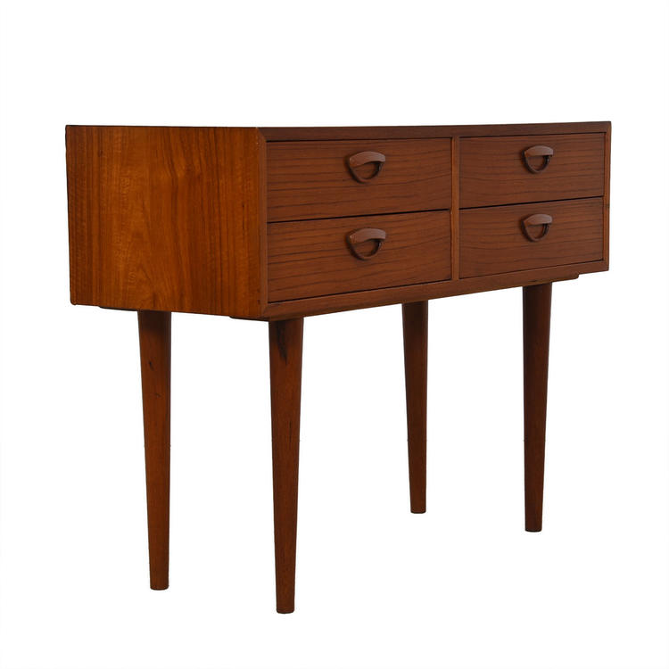 Danish Teak Petite 4-Drawer Nightstand / Accent Table w/ Sculpted Pulls