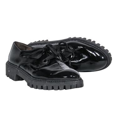 Paul Green - Black Patent Leather Lace-Up Platform Loafers w/ Gem Embellishments Sz 8
