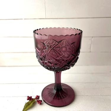 Vintage Purple Amethyst Pressed Glass Stemmed Goblet Candy Dish Scalloped | Antique Violet Glass Tea Light Holder, Christmas Gift 