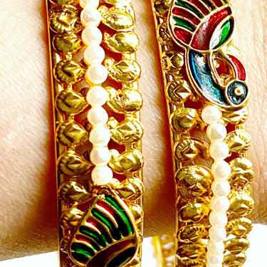 Gold and pearl bangles.  14k gold plated bracelets.  Indian jewelry.  Gold jewelry. 