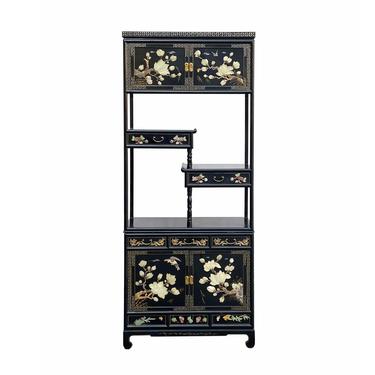 Chinese Black Stone Inset Flowers Birds Theme Bookcase Display Cabinet cs7040E 