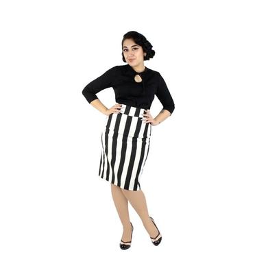 Black and White Striped Pin Up Pencil Skirt 