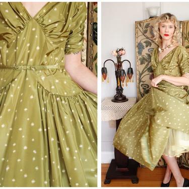1950s Dress // Chartreuse Frost Taffeta Dress // vintage 50s dress 